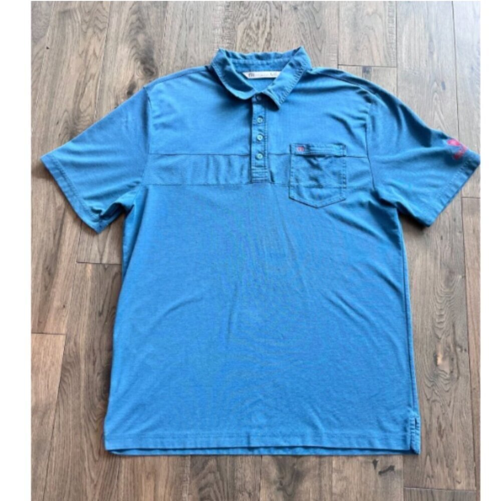 Travis Mathew Golf Polo Shirt Slate Blue XL Houston Golf Club Logo Men’s